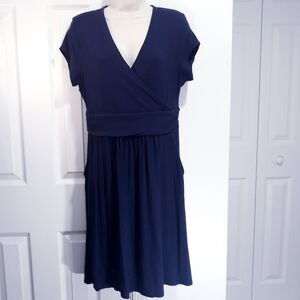 Boden Navy Wrap Midi Dress Short Sleeve Lightweight Size 10 Petite